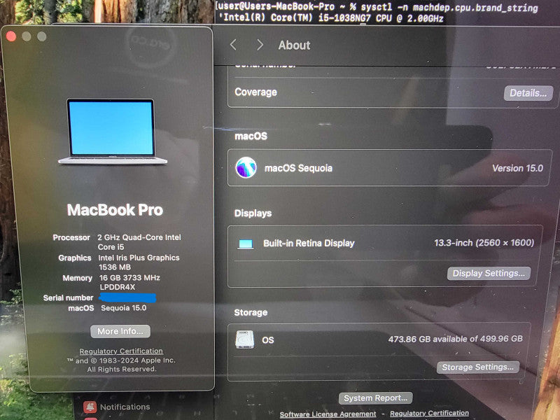 MacBook Pro Retina 2020 13" | i5-1038NG7 @2.0GHz | 16GB DDR4 | 500GB SSD