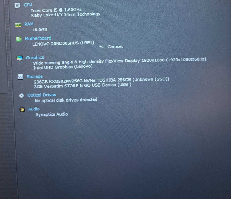 Lenovo ThinkPad E15 Intel Core i5-10210U@1.6GHz 16GB RAM 256GB SSD  Lap200