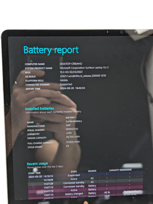 Surface Laptop Go 2 (Model 2013) 12.4" 11th gen Intel Core i5-1135G7 16GB RAM Q- Lap200
