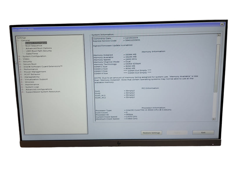 Dell OptiPlex 5070 SFF Intel Core i5 - 9500 CPU @ 3.00GHz 16GB DDR4 Ram θ