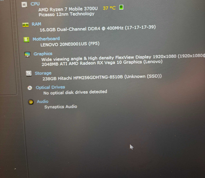 Lenovo ThinkPad E495 AMD Ryzen 7 3700U Radeon RX Vega 10 GPU 16GB RAM 256SSD  Lap200