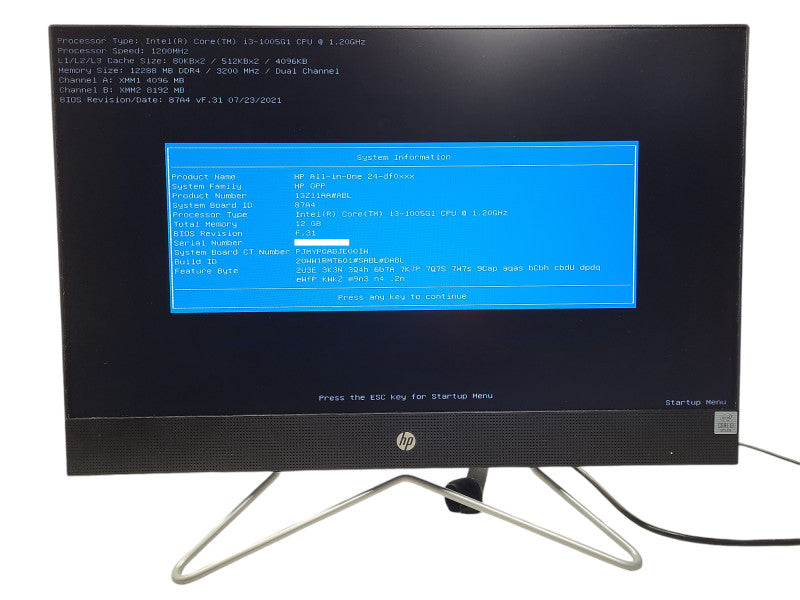HP All-in-One 24-df0309c 24" i3-1005G1 1.2GHz 12GB RAM 512GB SSD $