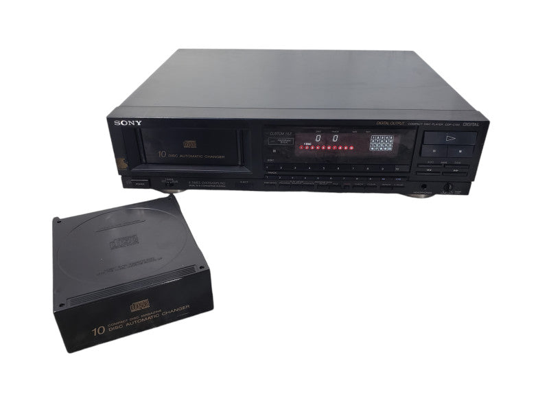 Vintage Sony CDP-C100 CD Player Compact Disc Player 10 CD Magazine-Read