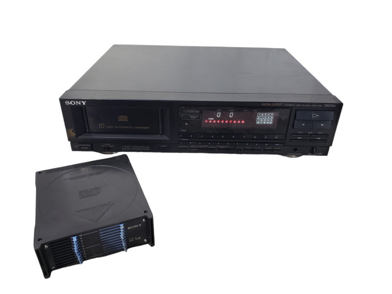 Vintage Sony CDP-C100 CD Player Compact Disc Player 10 CD Magazine-Read