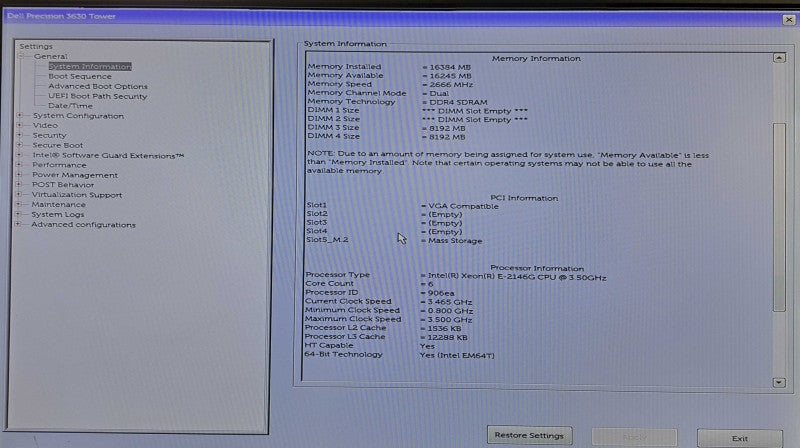 Dell Precision 3630 Tower | Xeon E-2146G @ 3.5GHz 6C, 16GB DDR4, 512GB NVMe