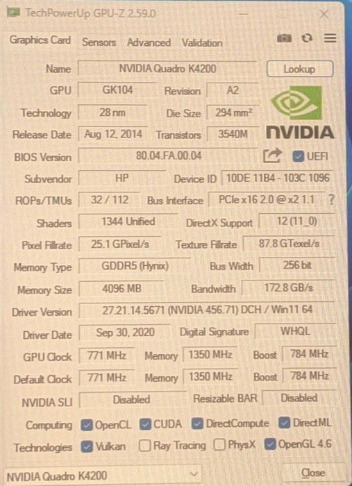 NVIDIA Quadro K4200 4GB GDDR5 GPU | 1xDVI and 2xDisplay Ports