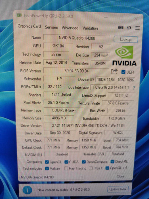 NVIDIA QUADRO K4200 4GB PCIE %