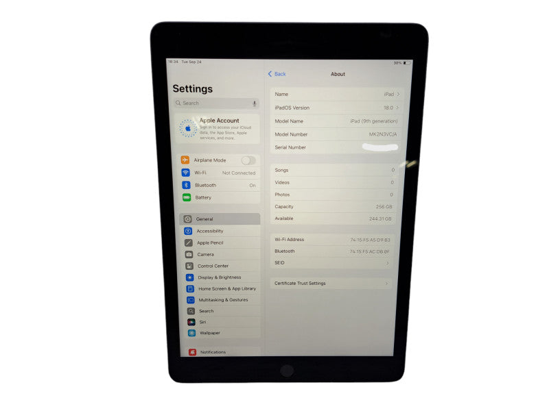 Apple iPad 9th Generation A2602 (2021) | 256GB Wi-Fi