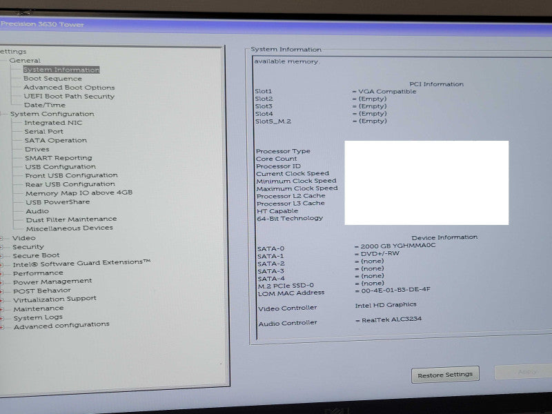 Dell Precision 3630Tower PC, 32GB DDR4, 2TB HDD, No CPU _