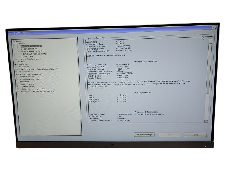 Dell OptiPlex 3070 SFF Intel Core i5 - 9500 CPU @ 3.00GHz 16GB DDR4 Ram Qθ