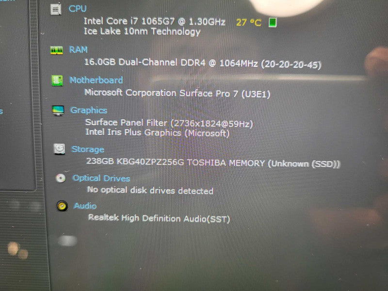 Microsoft Surface 1866 i7-1065G7 @ 1.3Ghz 16GB RAM 256GB SSD No Adapter Q$ Lap200