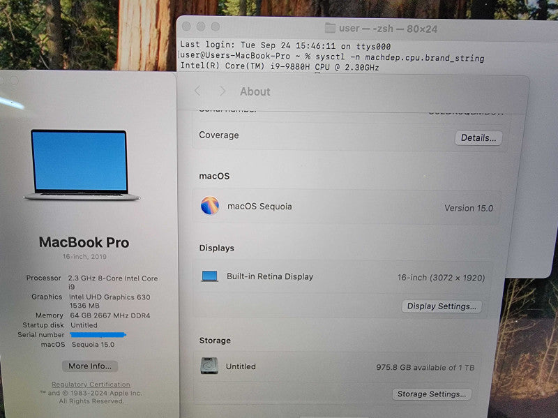 Macbook Pro 2019 16" 8-Core i9-9880H @2.3GHz 64GB DDR4 1TB SSD Radeon - READ