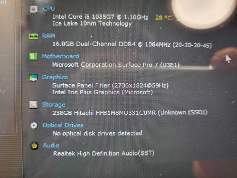 Microsoft Surface 1866 i5-1035G7 @ 1.1Ghz 16GB RAM 256GB SSD No Adapter $ Lap200