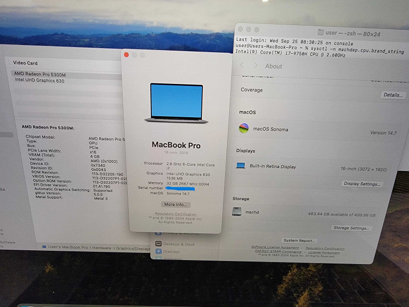 Macbook Pro 2019 16" 6-Core i7-9750H @2.6GHz 32GB DDR4 500GB SSD Radeon -READ