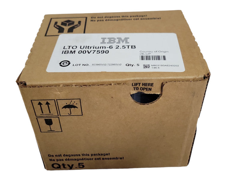 New Pack of 5x IBM LTO Ultrium 6 Data Cartridge 2.5 TB 00V7590 Q_