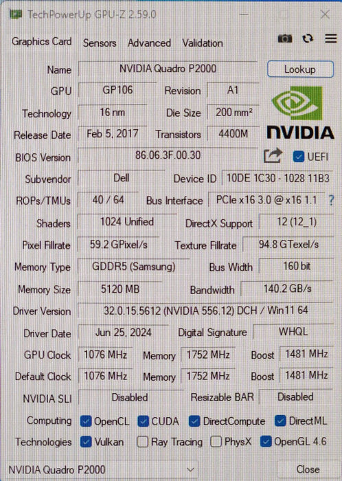 NVIDIA Quadro P2000, 5GB GDDR5 Graphics Card, 4x DisplayPort Q