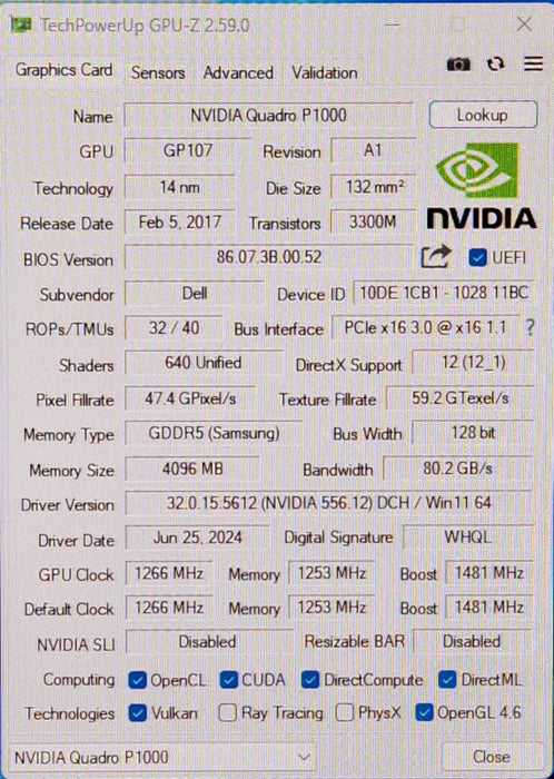 NVIDIA Quadro P1000, 4GB GDDR5 Graphics Card, 4x MiniDP