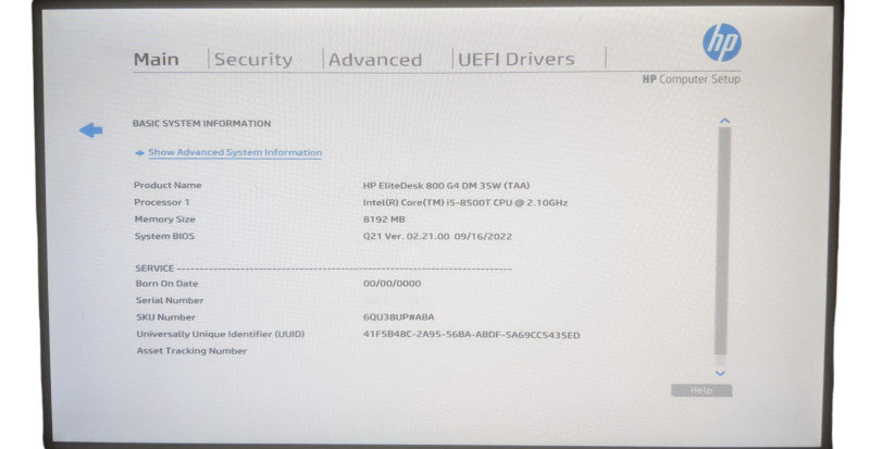 HP EliteDesk 800 G4 USFF | Core i5-8500T | 8GB DDR4 | No HDD | WiFi