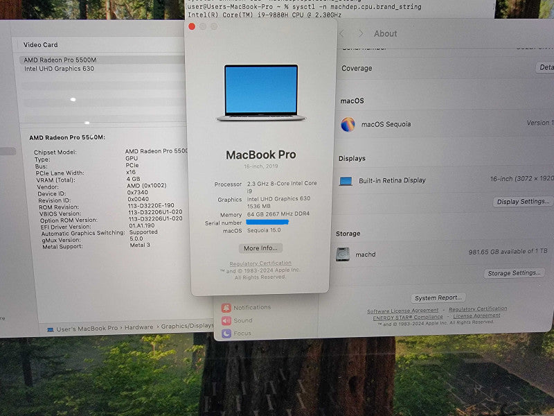 MacBook Pro 2019 |8-Core i9-9880H @2.3GHz | 64GB DDR4 | 1TB SSD Radeon - READ