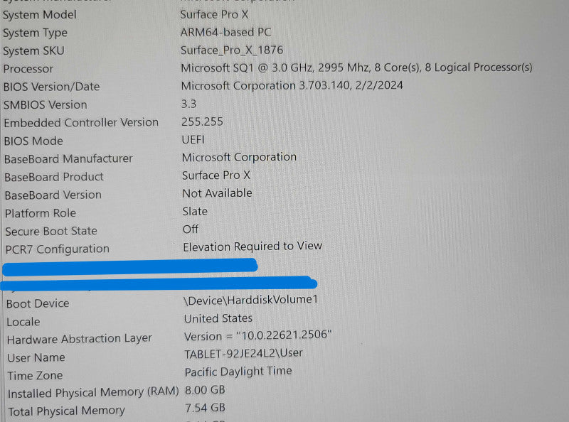 Microsoft Surface Pro X | SQ1 @ 3.0GHz ARM64| 8GB RAM| 256GB SSD  β Lap200