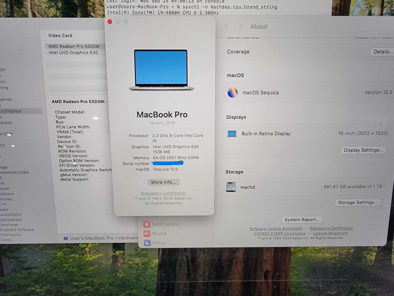 MacBook Pro Retina 16" 8-Core i9-9880H @2.3GHz 64GB DDR4 1TBSSD RADEON - READ