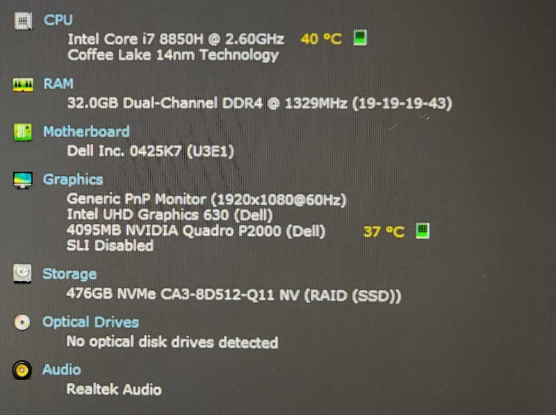Dell Precision 7530 Laptop, i7-8850H 2.60GHz, 32GB DDR4, 512GB NVMe, P2000  Lap200