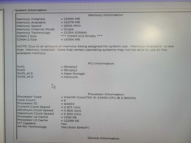 Dell Vostro 3681 Intel Core i5-10400 @ 2.9GHz 16GB DDR4 512GB NVMe !