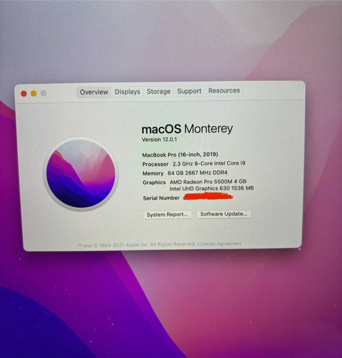 Apple MacBook Pro 16" 2019 i9-9880H Radeon Pro 5500M 64GB RAM 1TB SSD READ