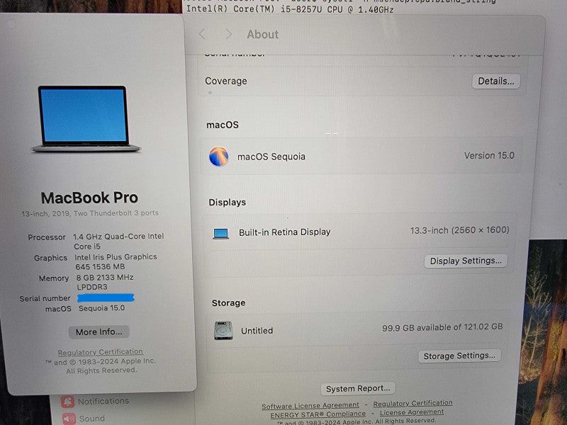 MacBook Pro Retina 2019 13" | i5-8257U @1.4GHz | 8GB DDR3 | 120GB SSD - READ