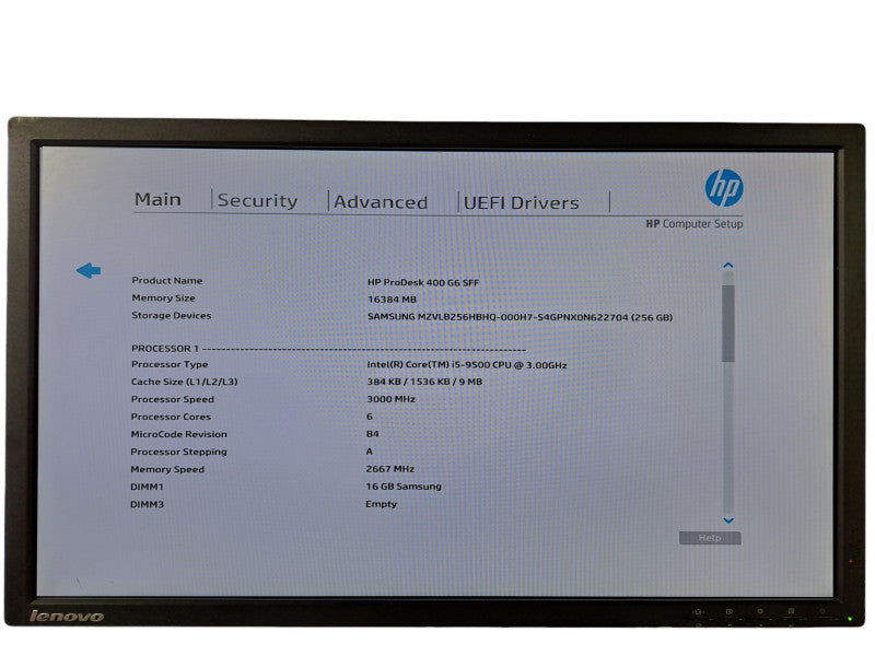 HP ProDesk 400 G6 SFF | i5-9500 @ 3.00GHz 6C, 16GB DDR4, 256GB NVMe