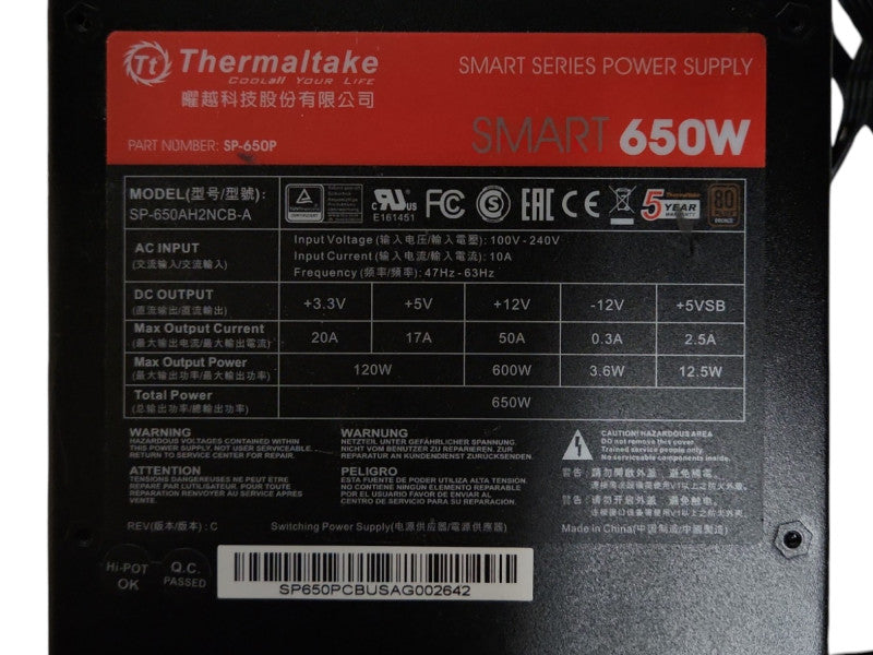 Thermaltake Smart 650 Watt 80+ Bronze Power Supply SP-650AH2NCB-A