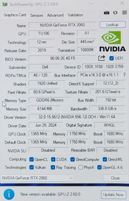 Nvidia Geforce RTX2060 6GB GDDR5 Graphics card _
