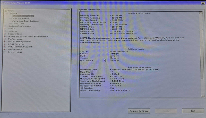Dell Precision T3620 | i7-7700 @3.60GHz, 32GB DDR4, 500GB SSD, Quadro K2000