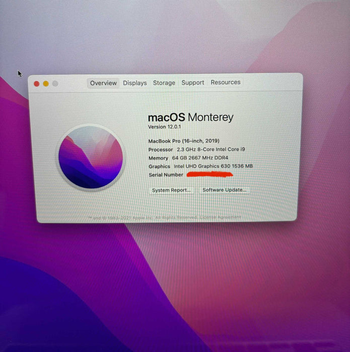 Apple MacBook Pro 16-inch 2019 i9-9880H Radeon Pro 550M 64GB RAM 1TB SSD READ