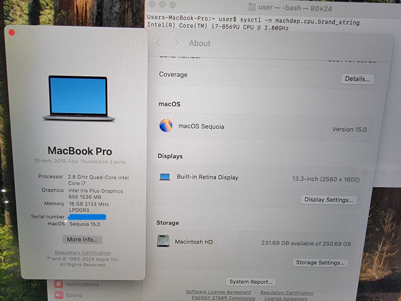 MacBook Pro Retina 2019 13" | i7-8569U @2.8GHz | 16GB DDR3 | 250GB SSD - READ