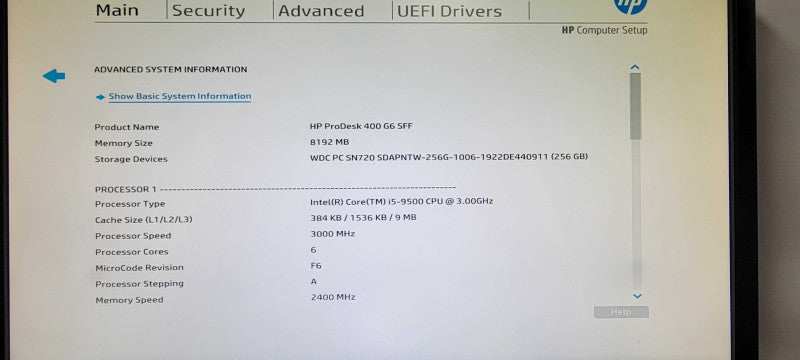 HP ProDesk 400 G6 SFF | i5-9500 3.00GHz, 8GB DDR4, 256GB NVMe _