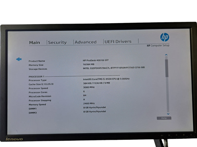 HP ProDesk 400 G6 SFF | i5-9500 @ 3.00GHz 6C, 16GB DDR4, 256GB NVMe