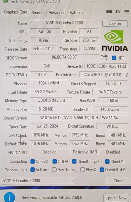 NVIDIA Quadro P2000 5GB Graphics Card 4x DisplayPort _