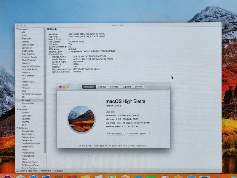Mac Mini (Late 2014), i5-4260U 1.4GHz, 4GB DDR3, 500GB HDD, Model: A1347