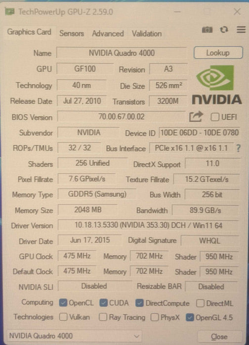 NVIDIA QUADRO 4000 | 2GB GDDR5 PCIE GPU | 2xDP 1xDVI Q