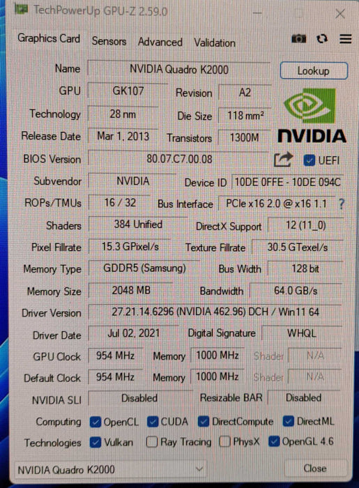 NVIDIA Quadro K2000 | 2GB GDDR5 Graphics Card | 2x DP, DVI