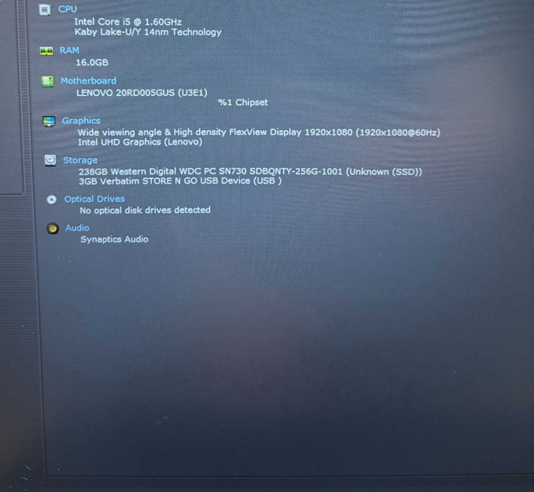 Lenovo ThinkPad E15 i5-10210U@1.6GHz 16GB RAM 256GB SSD No Power Adapter READ Q Lap200