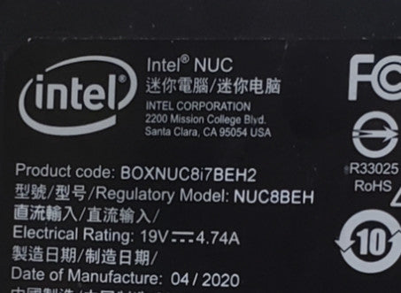 Intel NUC Mini PC NUC8i7BEH Core i7 8559U CPU, 512GB SSD, 16GB RAM W/Adapter