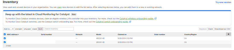 Cisco Meraki MS220-48 MS220-48-HW Gigabit Switch Unclaimed Q