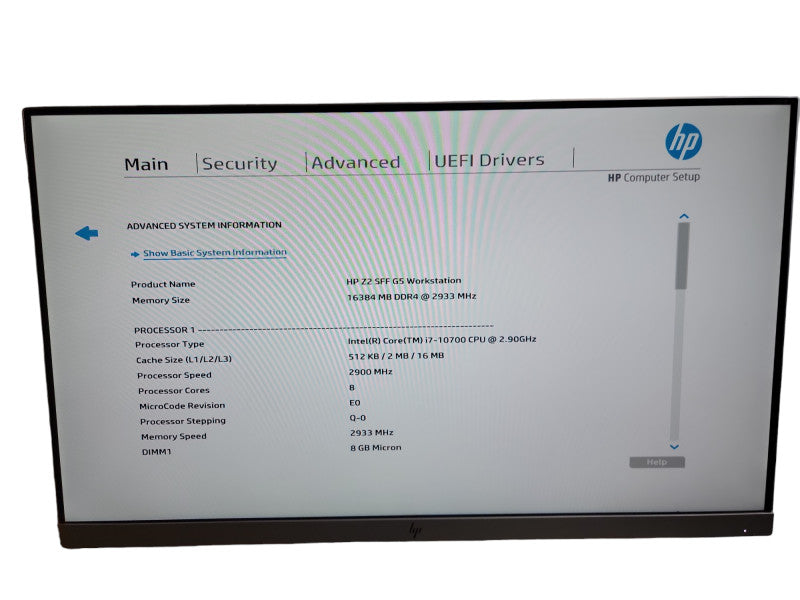 HP Z2 SFF G5  Workstation  Intel i7-10700 CPU @  2.90GHz 16GB DDR4 Ram Qθ