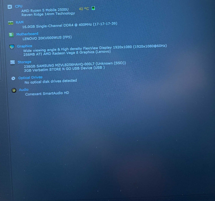 Lenovo ThinkPad E585 AMD Ryzen 5-2500U@2GHz Vega 8 2GB GPU 16GB 256SSD READ  BudLap