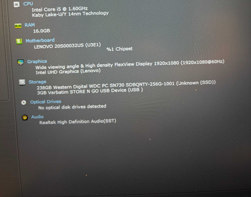 Lenovo ThinkPad T14 Gen1 i5-10210U 16GB 256SSD No Power Adapter READ! Q Lap200
