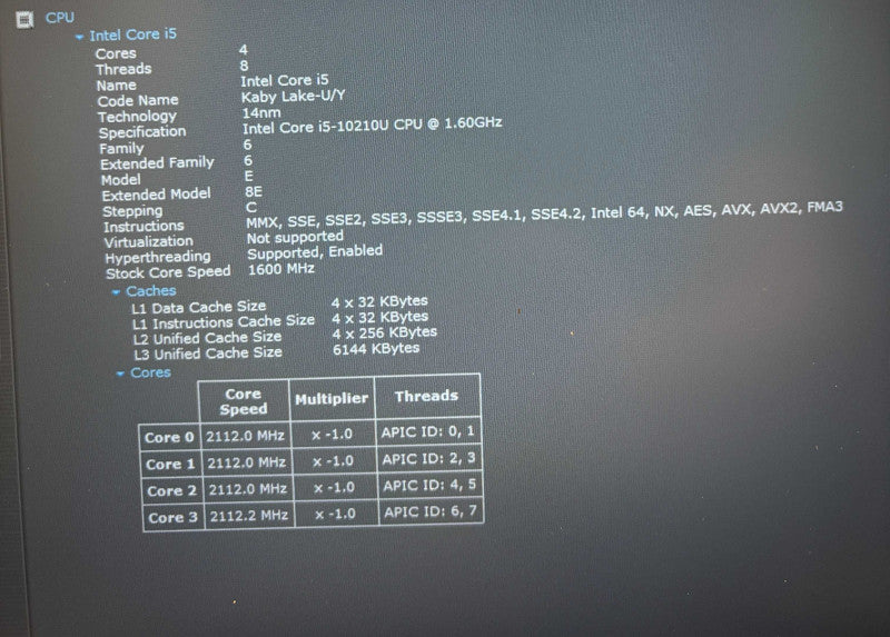 Lenovo ThinkPad T14 Gen1 i5-10210U 16GB 256SSD No Power Adapter READ! Q Lap200