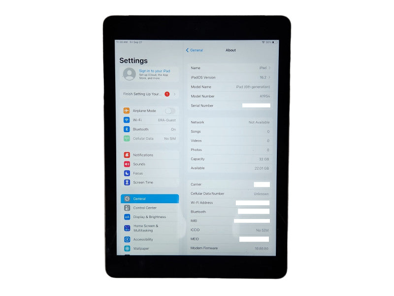Apple iPad 6th Gen 32GB (A1954), WiFi + Cellular, Unlocked