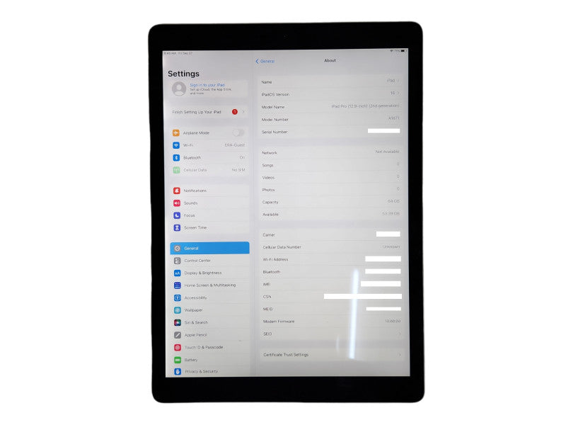 Apple iPad Pro (12.9-inch) 2nd Gen, A1671, WiFi + Cellular, Unlocked